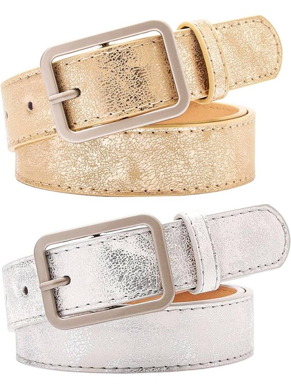 Shiny Bling Belts for Women - Gold & Silver Leather, Perfect for Parties & Jeans